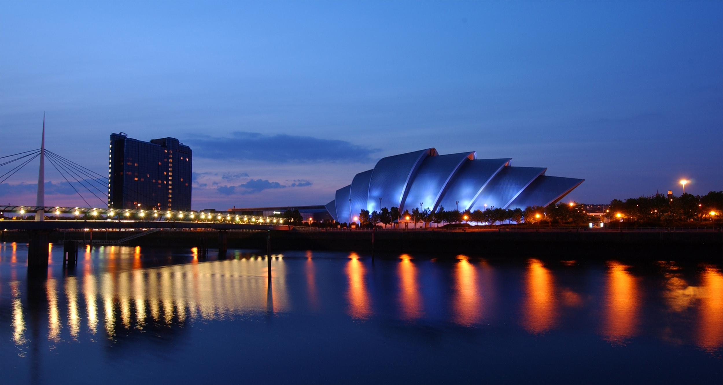 Glasgow Clyde reflections panoramic scene