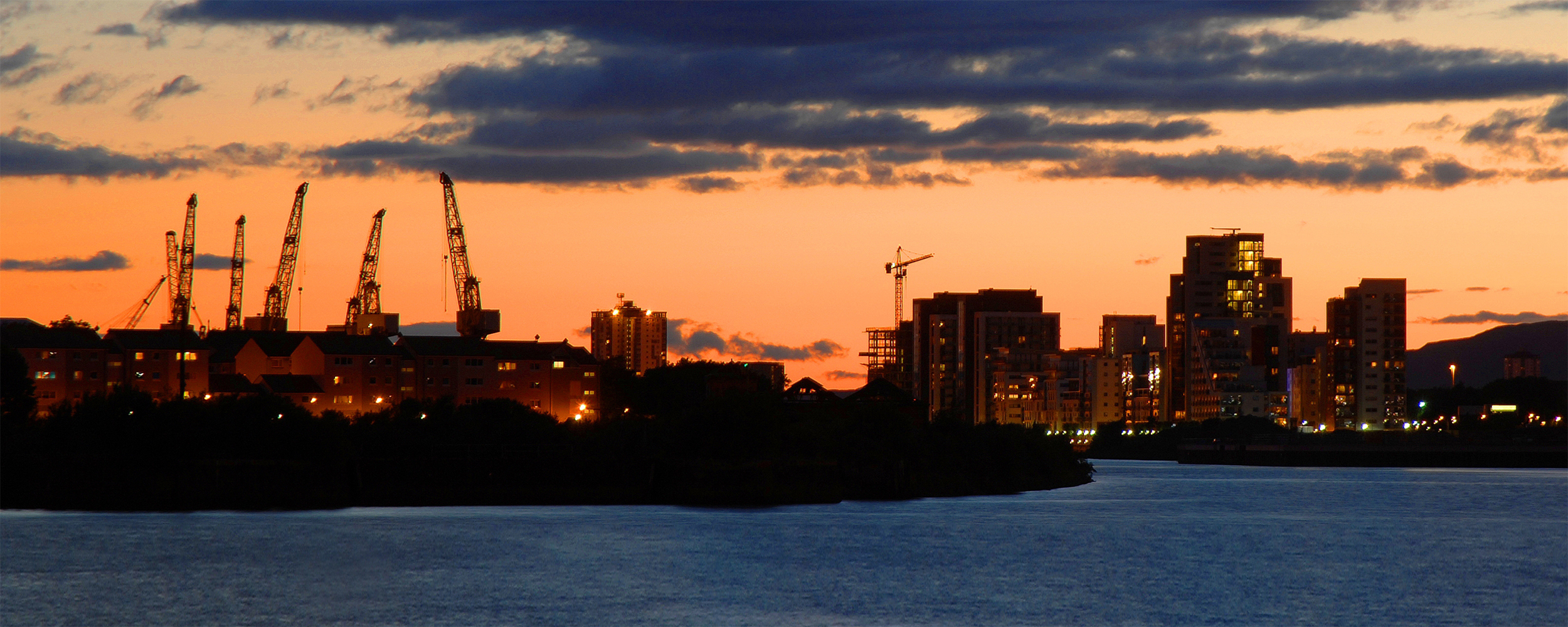 Glasgow Clyde sunset panoramic scene